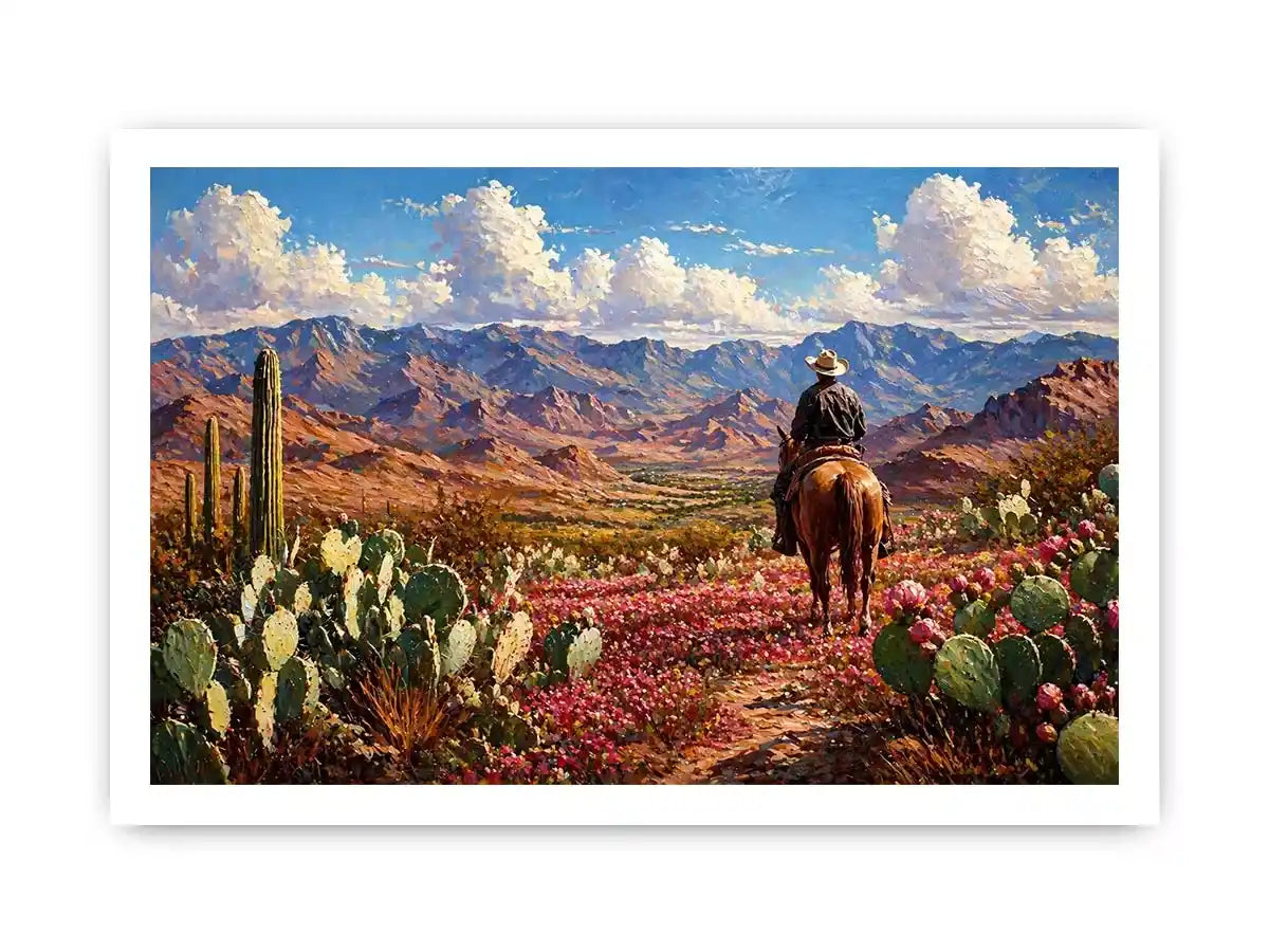 western cowboy desert landscape cactus mountains wall art canvas