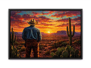western cowboy sunset desert cactus wall art canvas