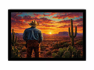 western cowboy sunset desert cactus wall art canvas