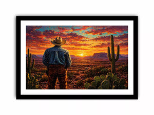 western cowboy sunset desert cactus wall art canvas