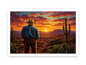 western cowboy sunset desert cactus wall art canvas
