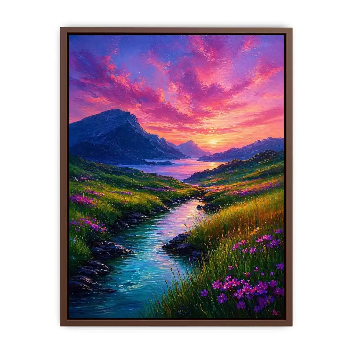 impressionist valley river sunset landscape wall art colorful canvas