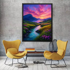 impressionist valley river sunset landscape wall art colorful canvas