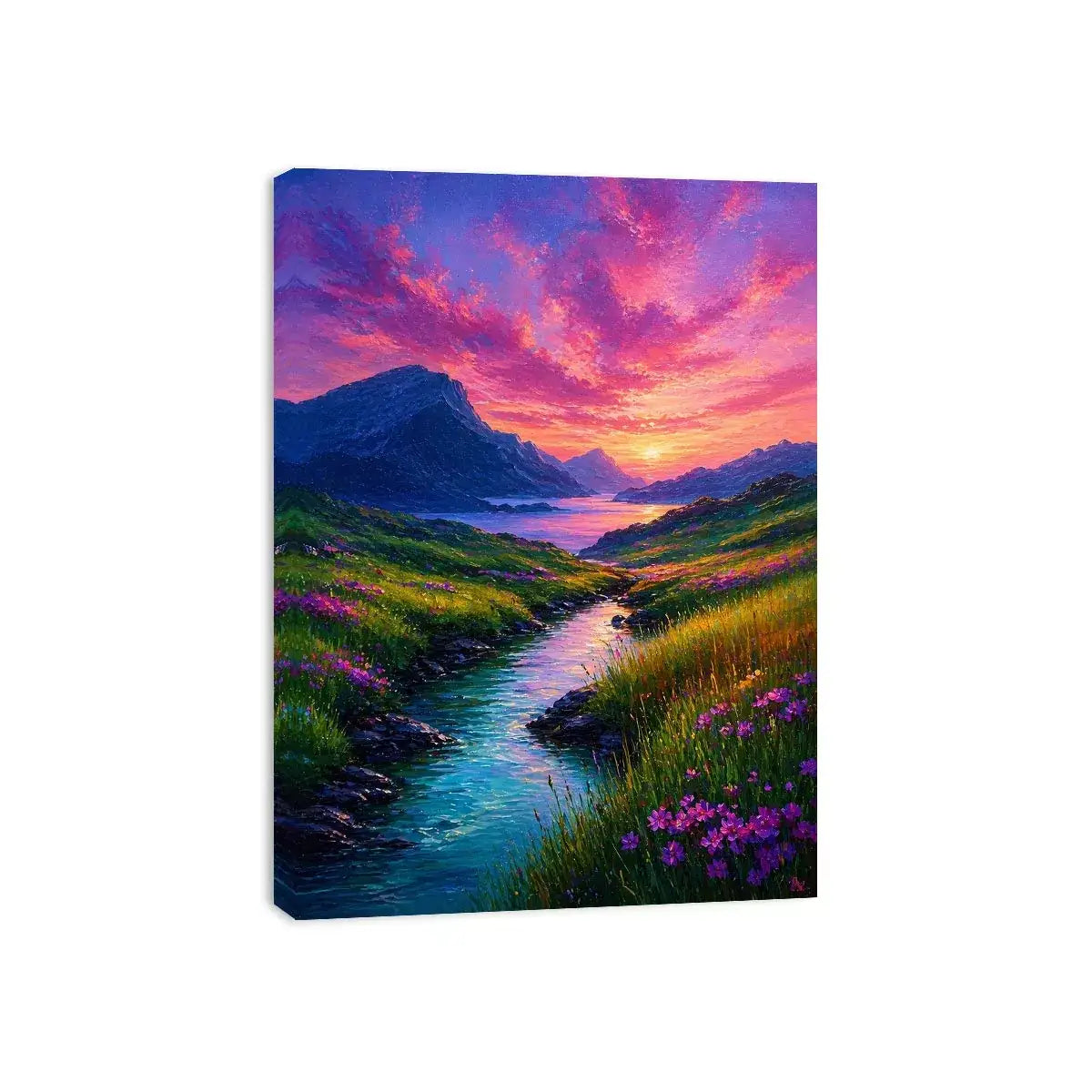 impressionist valley river sunset landscape wall art colorful canvas