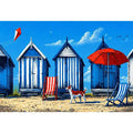 coastal beach huts illustration blue cabins seaside wall art canvas