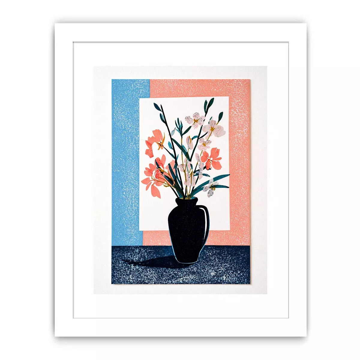minimalist floral vase wall art, pastel botanical print modern decor, japandi flower vase illustration, scandinavian still life artwork, soft pink blue floral canvas