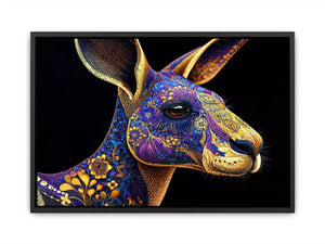 kangaroo wall art luxury animal print, ornate animal portrait canvas, decorative kangaroo artwork gold pattern, modern animal illustration wall decor, detailed wildlife art print