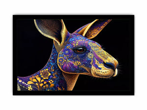 kangaroo wall art luxury animal print, ornate animal portrait canvas, decorative kangaroo artwork gold pattern, modern animal illustration wall decor, detailed wildlife art print