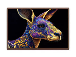 kangaroo wall art luxury animal print, ornate animal portrait canvas, decorative kangaroo artwork gold pattern, modern animal illustration wall decor, detailed wildlife art print