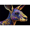 kangaroo wall art luxury animal print, ornate animal portrait canvas, decorative kangaroo artwork gold pattern, modern animal illustration wall decor, detailed wildlife art print
