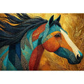 luxury horse wall art, ornate horse portrait canvas, gold textured horse painting, modern animal artwork decor, stylized horse illustration print
