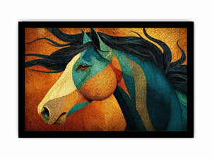 abstract horse wall art teal gold, luxury horse canvas print, textured horse painting modern decor, artistic horse portrait illustration, colorful horse artwork wall decor