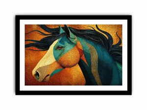 abstract horse wall art teal gold, luxury horse canvas print, textured horse painting modern decor, artistic horse portrait illustration, colorful horse artwork wall decor