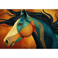 abstract horse wall art teal gold, luxury horse canvas print, textured horse painting modern decor, artistic horse portrait illustration, colorful horse artwork wall decor
