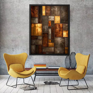 industrial abstract wall art metal texture, geometric rustic panel artwork, modern industrial canvas print, metallic abstract wall decor, textured geometric art print