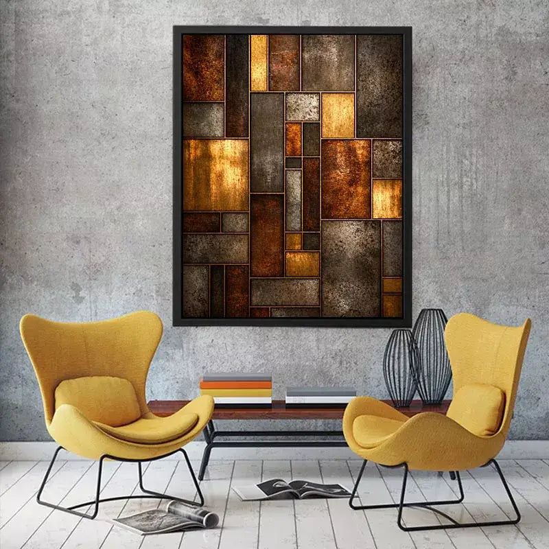 industrial abstract wall art metal texture, geometric rustic panel artwork, modern industrial canvas print, metallic abstract wall decor, textured geometric art print