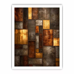 industrial abstract wall art metal texture, geometric rustic panel artwork, modern industrial canvas print, metallic abstract wall decor, textured geometric art print