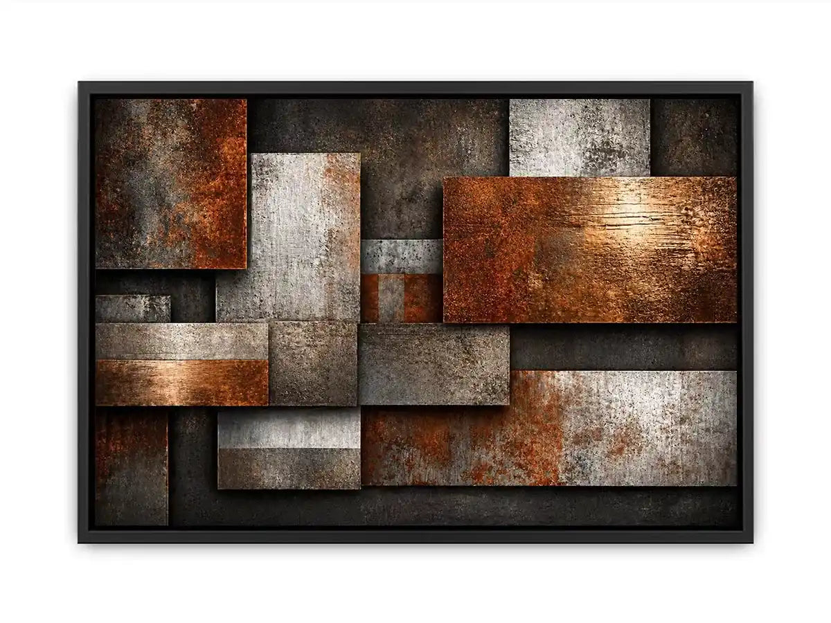 industrial abstract wall art rust texture, layered metal panel artwork, modern geometric industrial canvas, textured neutral wall decor, urban abstract art print