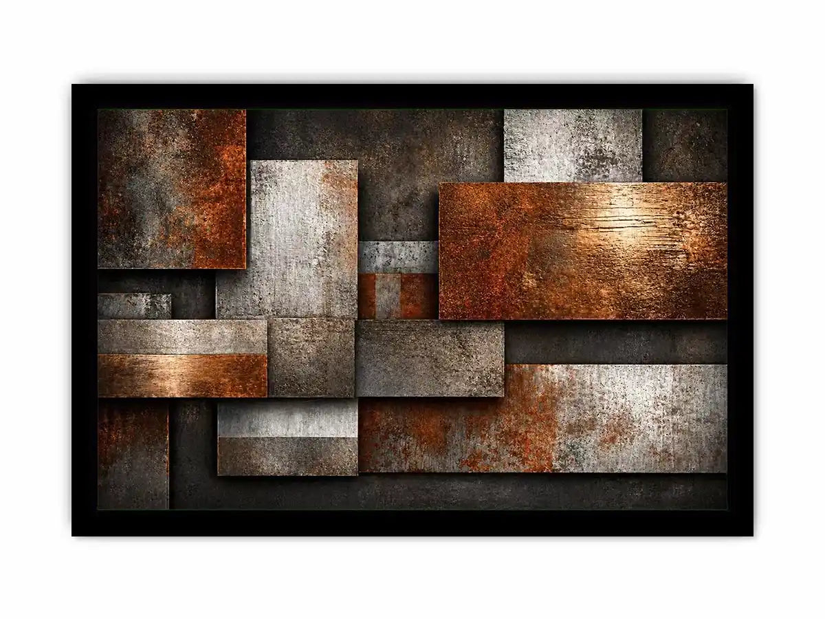 industrial abstract wall art rust texture, layered metal panel artwork, modern geometric industrial canvas, textured neutral wall decor, urban abstract art print