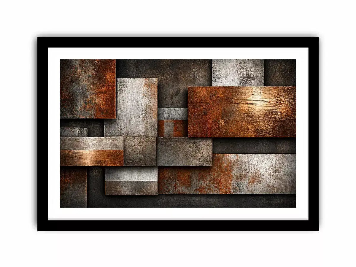 industrial abstract wall art rust texture, layered metal panel artwork, modern geometric industrial canvas, textured neutral wall decor, urban abstract art print