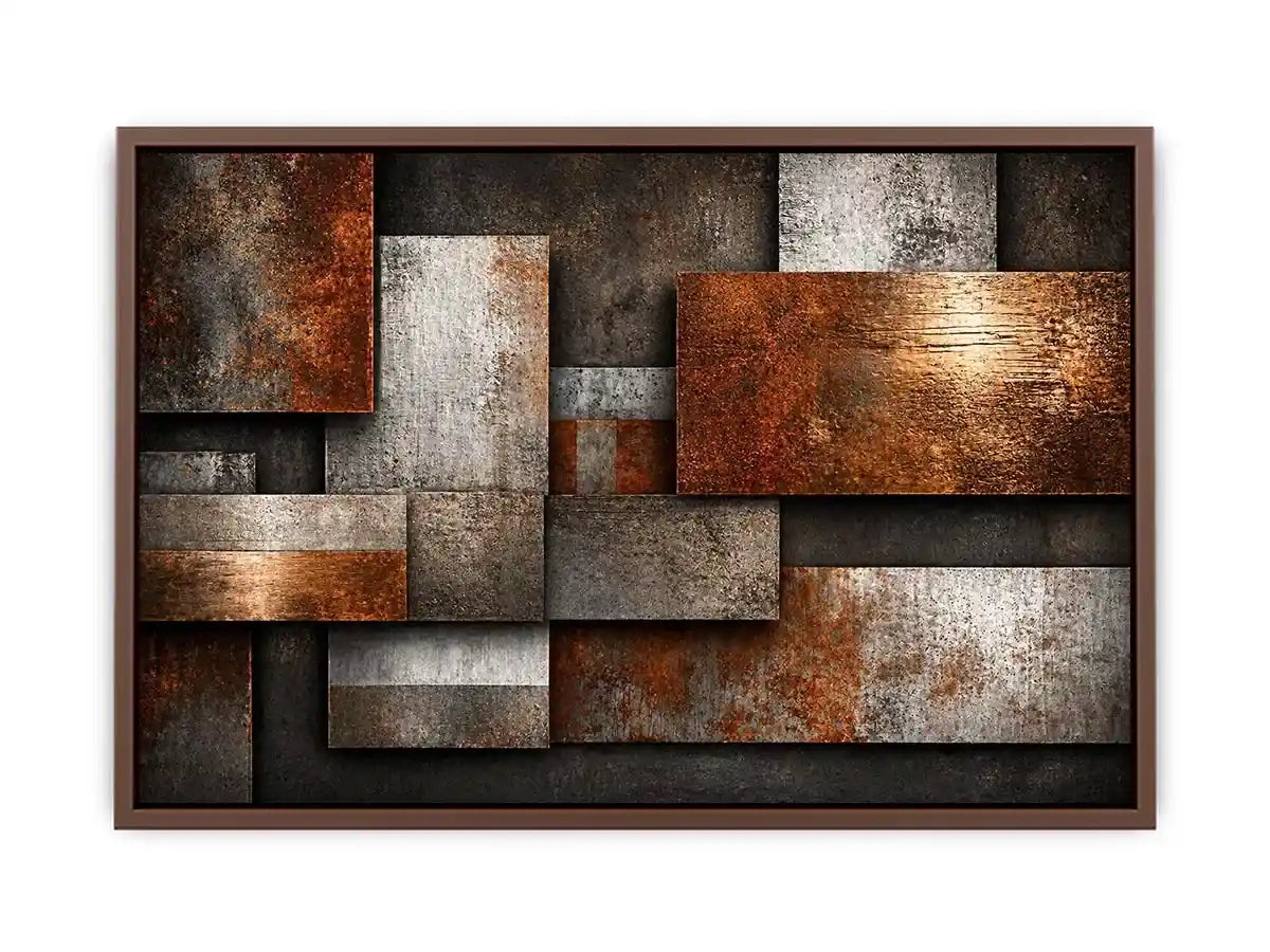 industrial abstract wall art rust texture, layered metal panel artwork, modern geometric industrial canvas, textured neutral wall decor, urban abstract art print