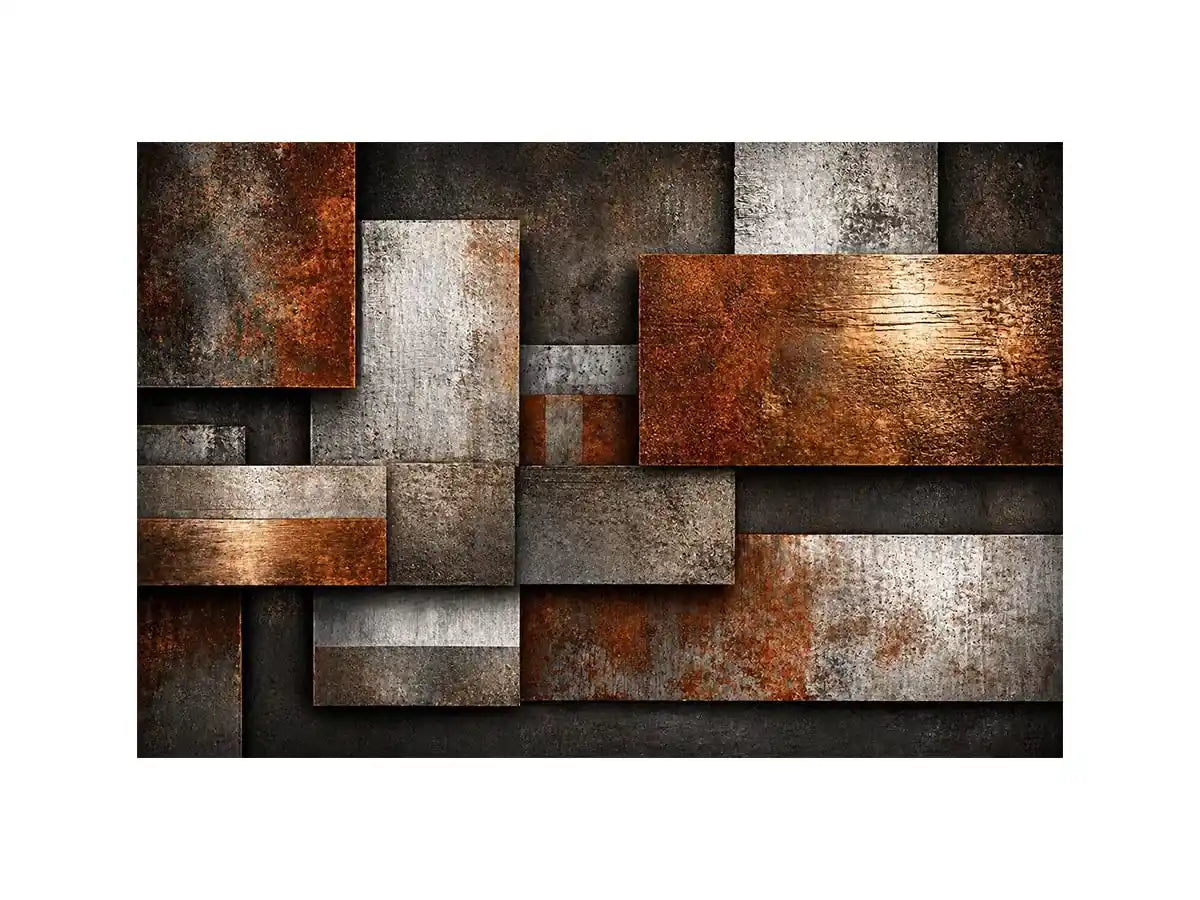 industrial abstract wall art rust texture, layered metal panel artwork, modern geometric industrial canvas, textured neutral wall decor, urban abstract art print