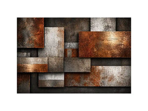 industrial abstract wall art rust texture, layered metal panel artwork, modern geometric industrial canvas, textured neutral wall decor, urban abstract art print