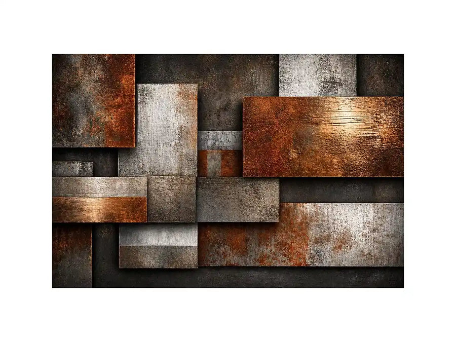 industrial abstract wall art rust texture, layered metal panel artwork, modern geometric industrial canvas, textured neutral wall decor, urban abstract art print