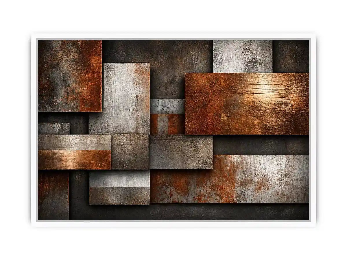 industrial abstract wall art rust texture, layered metal panel artwork, modern geometric industrial canvas, textured neutral wall decor, urban abstract art print