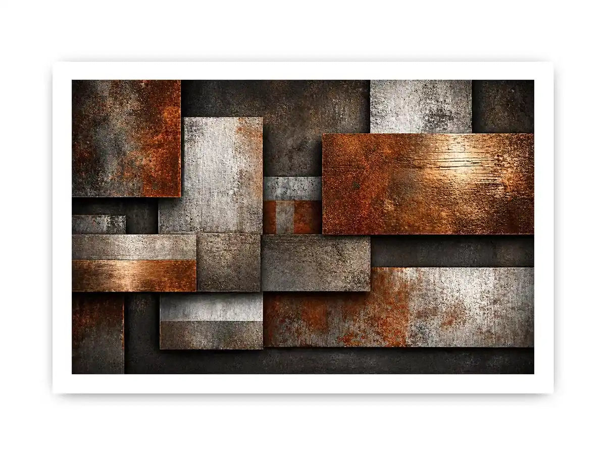 industrial abstract wall art rust texture, layered metal panel artwork, modern geometric industrial canvas, textured neutral wall decor, urban abstract art print