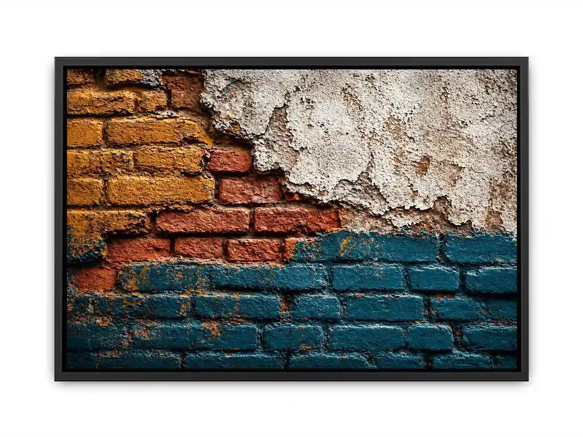 rustic brick wall art texture, urban wall texture canvas print, distressed painted brick artwork, industrial wall decor texture, colorful brick abstract art