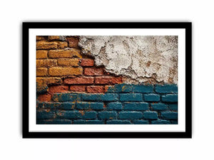 rustic brick wall art texture, urban wall texture canvas print, distressed painted brick artwork, industrial wall decor texture, colorful brick abstract art