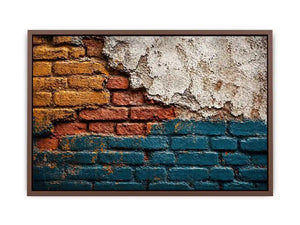 rustic brick wall art texture, urban wall texture canvas print, distressed painted brick artwork, industrial wall decor texture, colorful brick abstract art