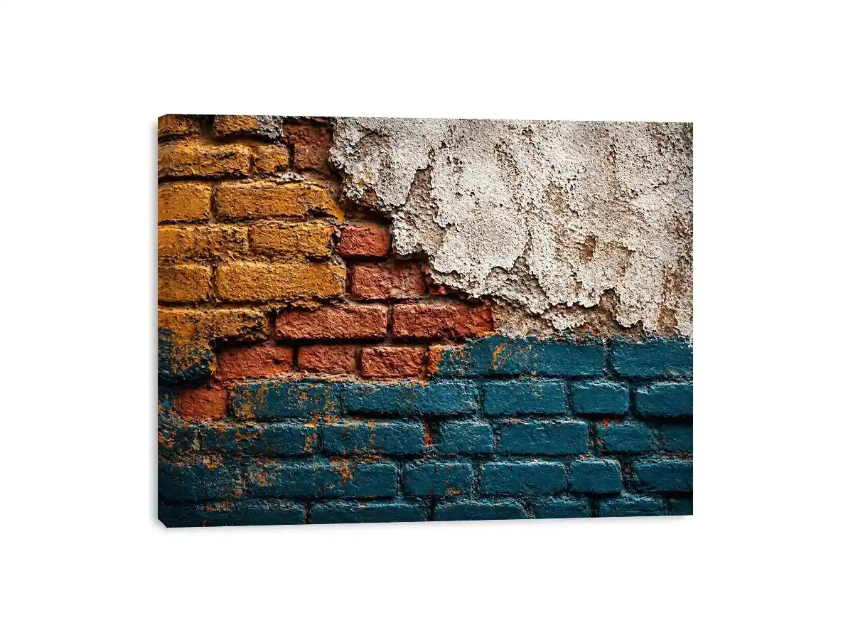rustic brick wall art texture, urban wall texture canvas print, distressed painted brick artwork, industrial wall decor texture, colorful brick abstract art
