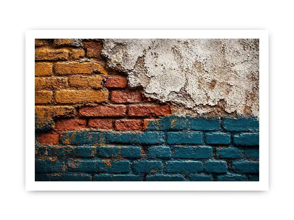 rustic brick wall art texture, urban wall texture canvas print, distressed painted brick artwork, industrial wall decor texture, colorful brick abstract art