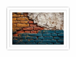 rustic brick wall art texture, urban wall texture canvas print, distressed painted brick artwork, industrial wall decor texture, colorful brick abstract art