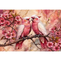 pink parrot wall art watercolor birds, floral bird canvas artwork pink parrots, romantic bird illustration wall decor, botanical parrot painting soft tones
