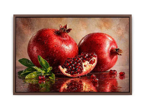 modern pomegranate still life wall art, red fruit painting canvas print, realistic pomegranate artwork kitchen decor, contemporary fruit still life painting