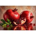 modern pomegranate still life wall art, red fruit painting canvas print, realistic pomegranate artwork kitchen decor, contemporary fruit still life painting
