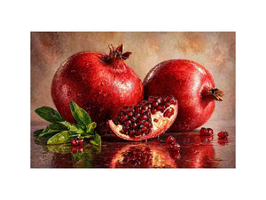 modern pomegranate still life wall art, red fruit painting canvas print, realistic pomegranate artwork kitchen decor, contemporary fruit still life painting