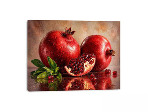 modern pomegranate still life wall art, red fruit painting canvas print, realistic pomegranate artwork kitchen decor, contemporary fruit still life painting