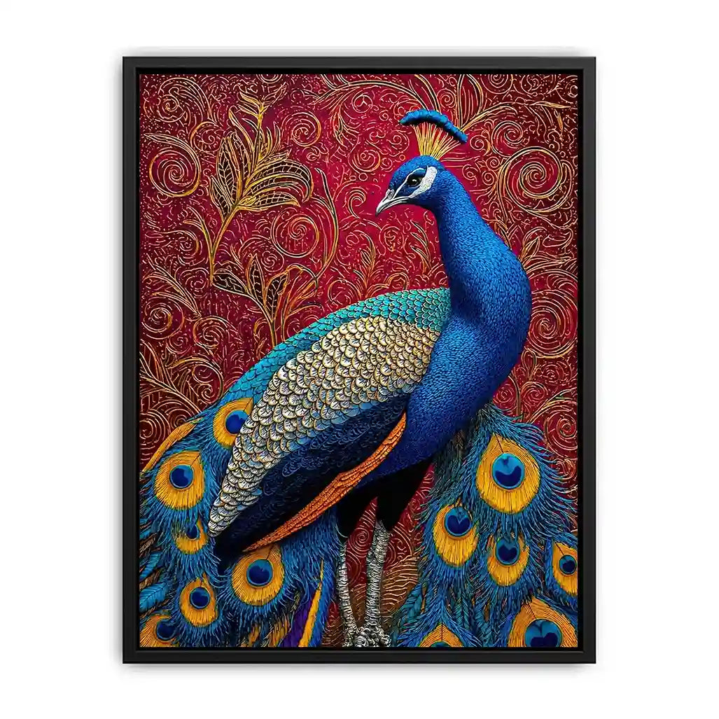 peacock wall art colorful bird painting, royal peacock canvas print vibrant feathers, decorative bird artwork modern wall decor, peacock illustration luxury art