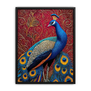 peacock wall art colorful bird painting, royal peacock canvas print vibrant feathers, decorative bird artwork modern wall decor, peacock illustration luxury art