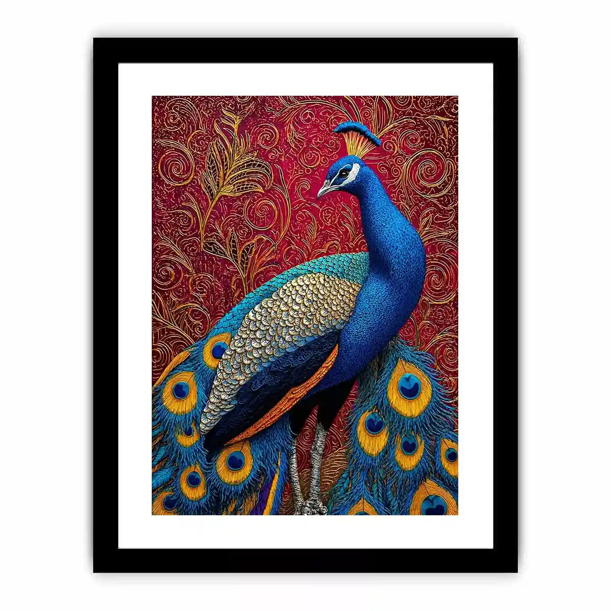 peacock wall art colorful bird painting, royal peacock canvas print vibrant feathers, decorative bird artwork modern wall decor, peacock illustration luxury art