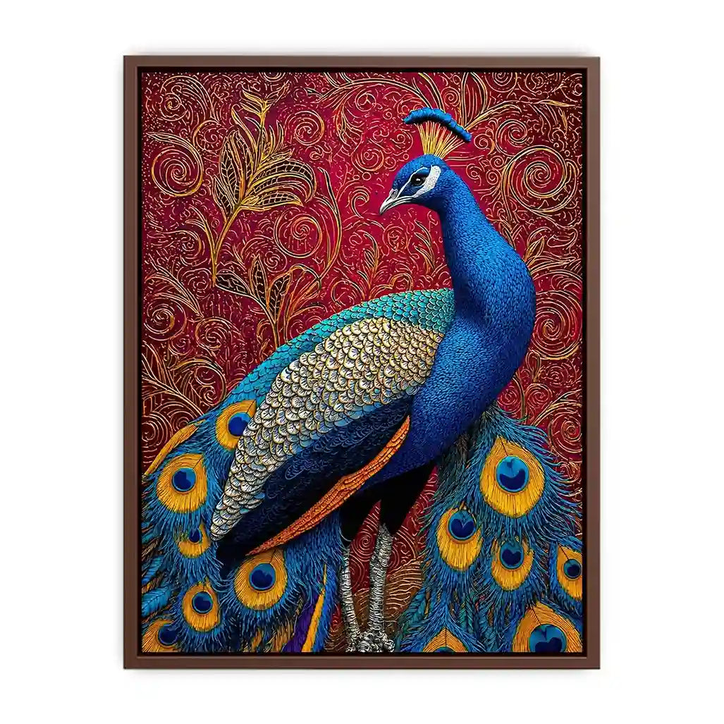 peacock wall art colorful bird painting, royal peacock canvas print vibrant feathers, decorative bird artwork modern wall decor, peacock illustration luxury art