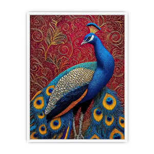 peacock wall art colorful bird painting, royal peacock canvas print vibrant feathers, decorative bird artwork modern wall decor, peacock illustration luxury art