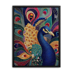 peacock wall art colorful luxury bird canvas, vibrant peacock painting detailed feathers artwork, blue gold peacock canvas modern decor, exotic bird wall art premium textured design
