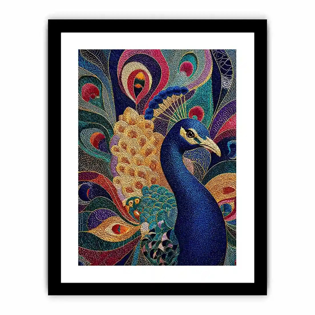 peacock wall art colorful luxury bird canvas, vibrant peacock painting detailed feathers artwork, blue gold peacock canvas modern decor, exotic bird wall art premium textured design
