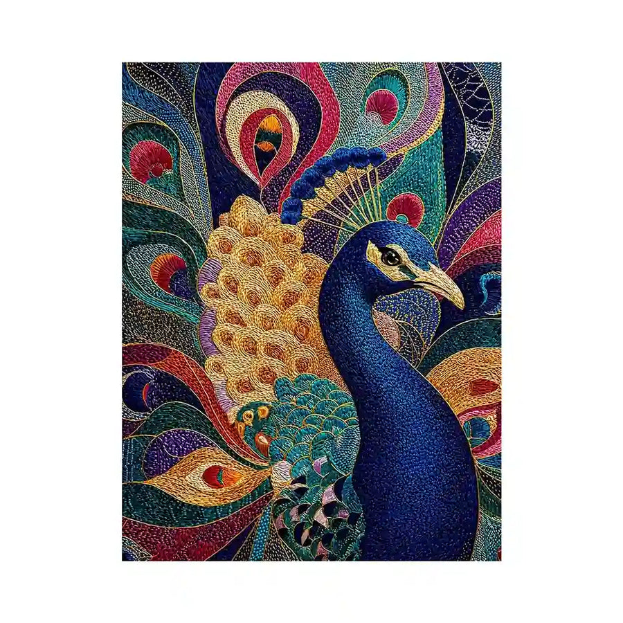 peacock wall art colorful luxury bird canvas, vibrant peacock painting detailed feathers artwork, blue gold peacock canvas modern decor, exotic bird wall art premium textured design