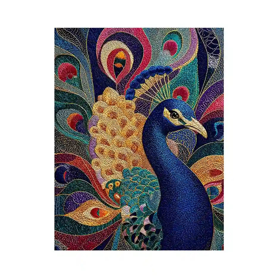 peacock wall art colorful luxury bird canvas, vibrant peacock painting detailed feathers artwork, blue gold peacock canvas modern decor, exotic bird wall art premium textured design
